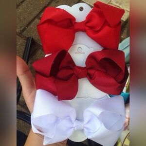 3 Red and White Kids Hair Bow Set